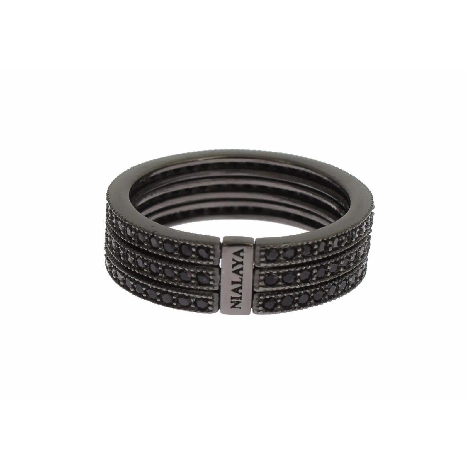 NIALAYA Women's Black Rhodium Ring with CZ Crystals – Bold & Elegant - Image 3