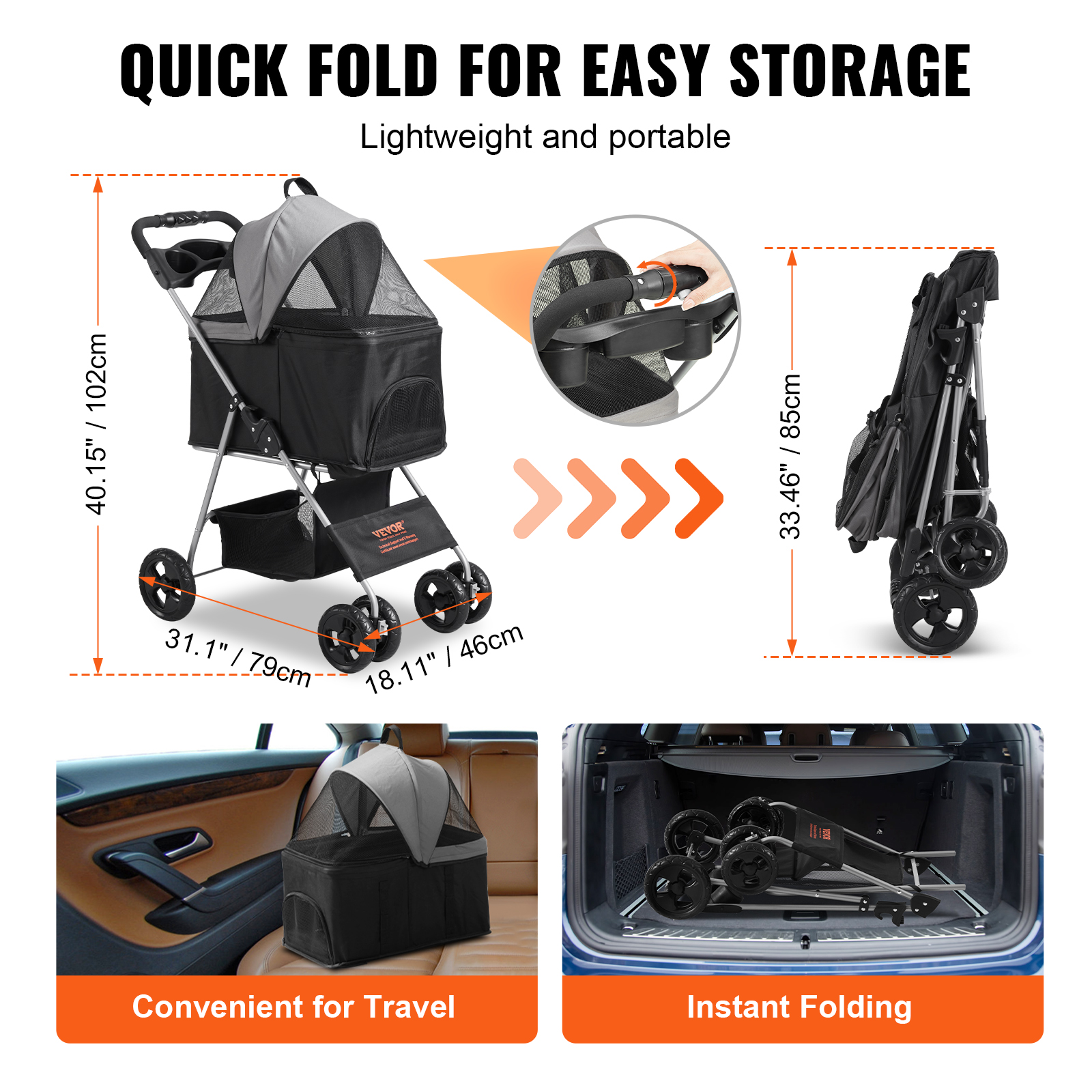 35lbs 4-Wheel Pet Stroller for Dogs & Cats with Storage Basket & Cup Holder view 5