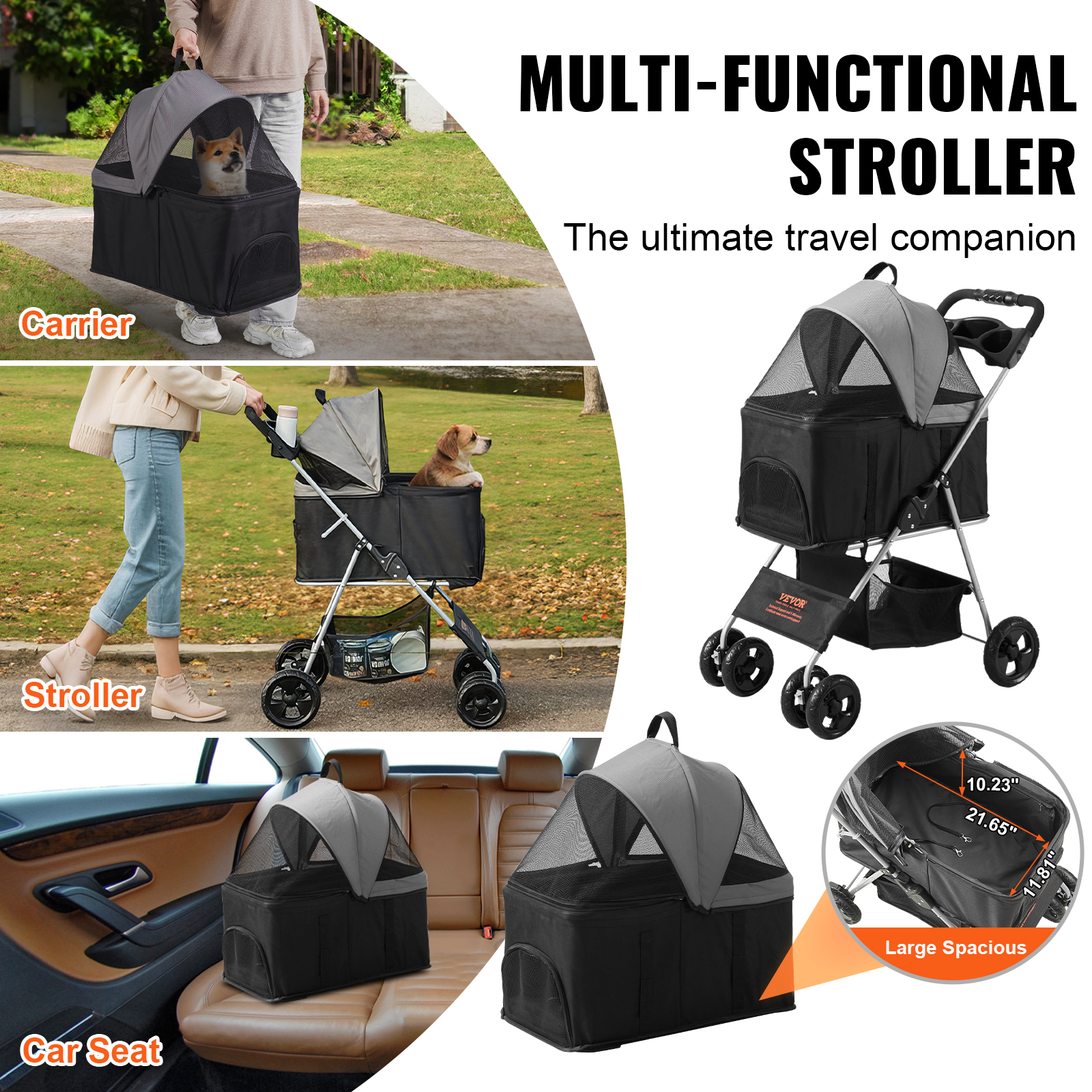 35lbs 4-Wheel Pet Stroller for Dogs & Cats with Storage Basket & Cup Holder view 4