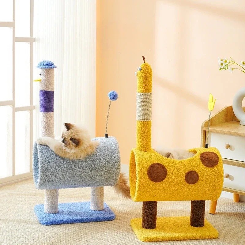 Cartoon Cat Climbing Frame with Sisal Scratching Posts and Jumping Platform