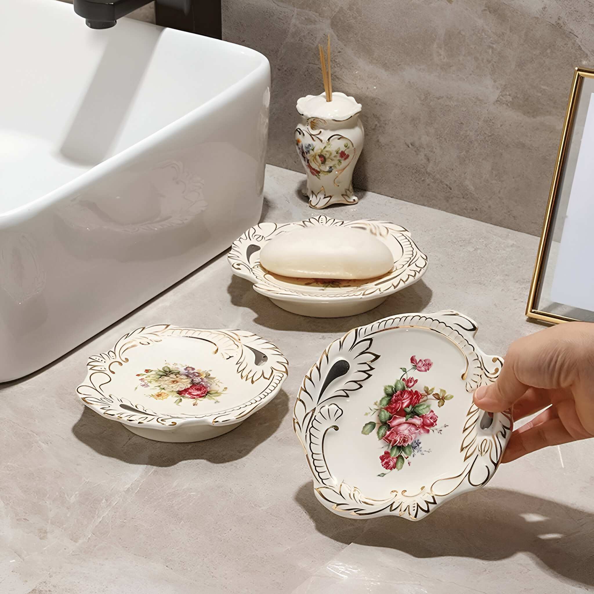 Hand-Painted Ceramic Soap Dish with Flower Design - Decorative Bathroom Accessory Bathroom Home & Garden https://fairsmartshop.com/hand-painted-ceramic-soap-dish-with-flower-design-decorative-bathroom-accessory/