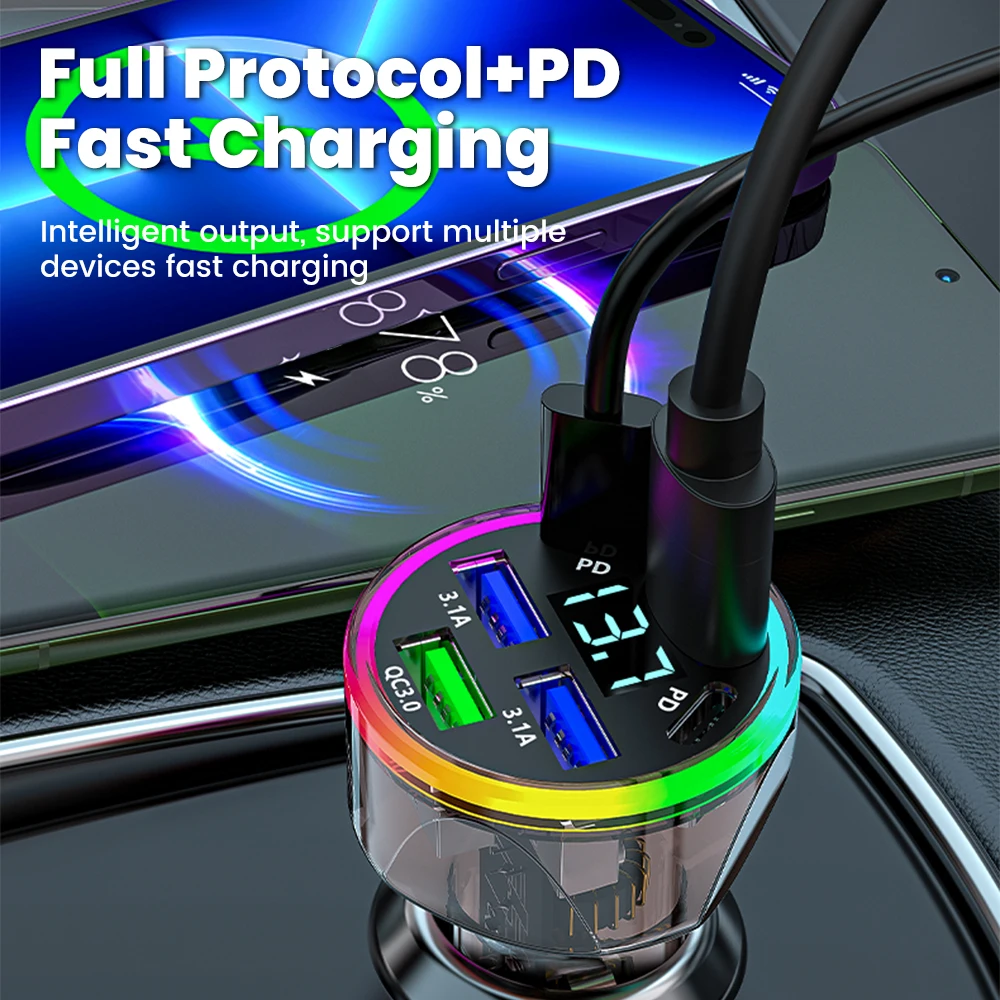 200W 6-Port USB C Car Charger Car Accessories Car Electronics https://fairsmartshop.com/200w-6-port-usb-c-car-charger/
