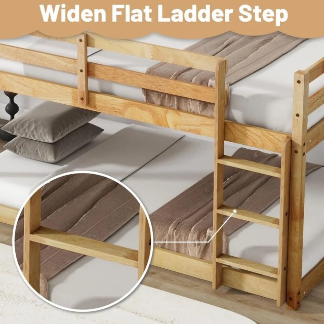 Twin Over Twin Low Bunk Bed with Ladder and Guardrails for Kids - Image 3