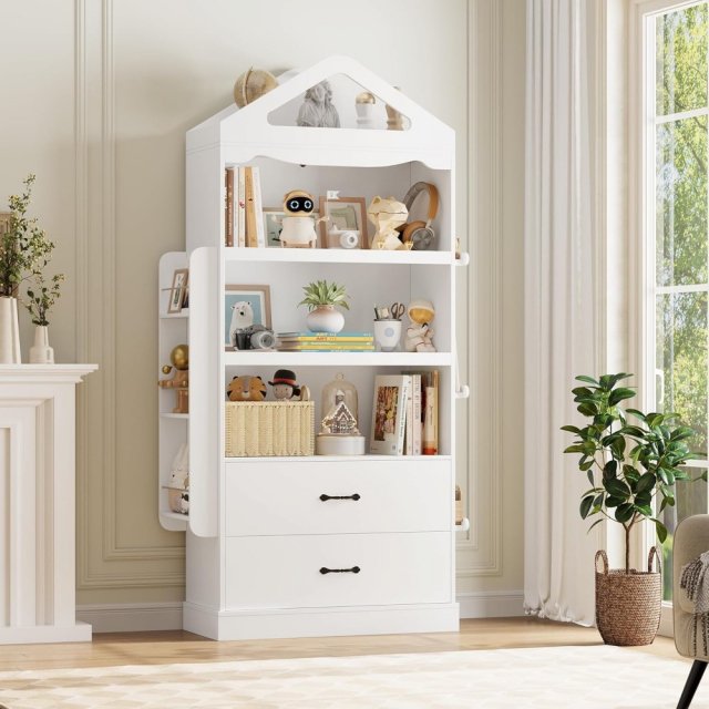 71-Inch Tall Kids Bookcase with 2 Drawers and Toy Storage Organizer - Image 4