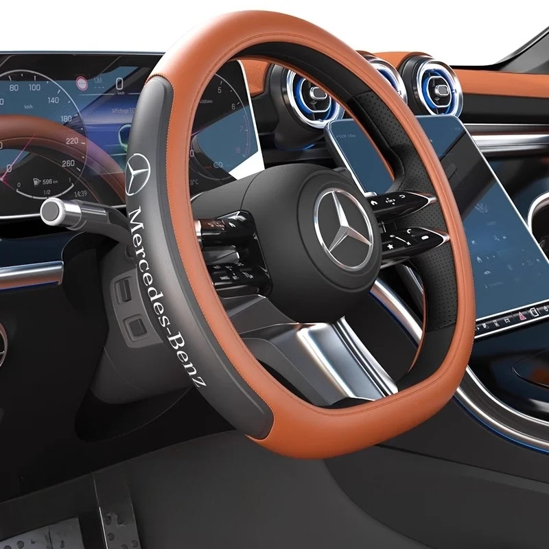 Mercedes-Benz Car Anti-Slip Leather Steering Wheel Cover for A, C, E, GLA