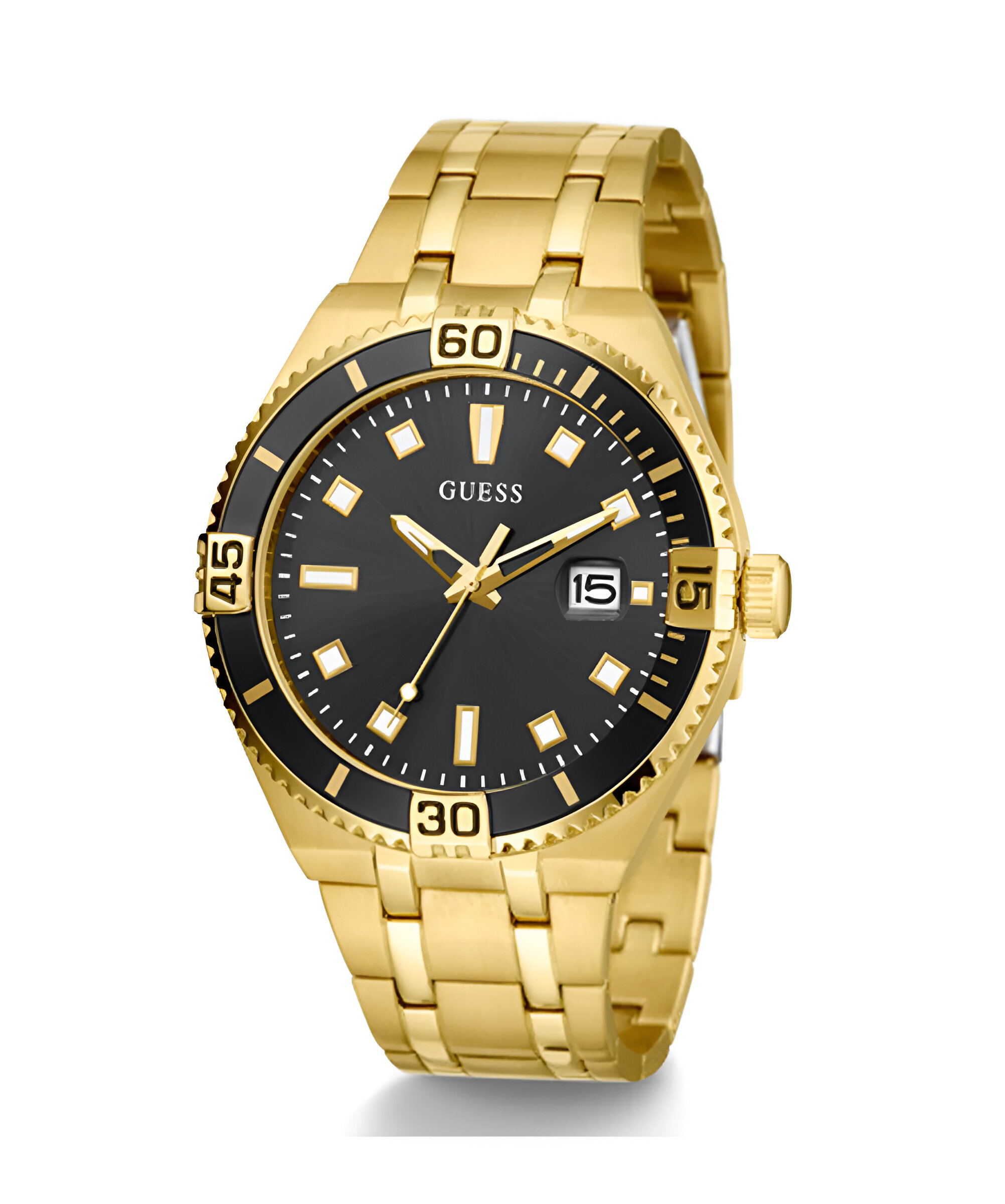 Guess Men’s Gold-Tone Stainless Steel Quartz Watch with Black Dial Guess Relojes Top Guess Men's Gold-Tone Stainless Steel Quartz Watch with Black Dial Guess Relojes Top