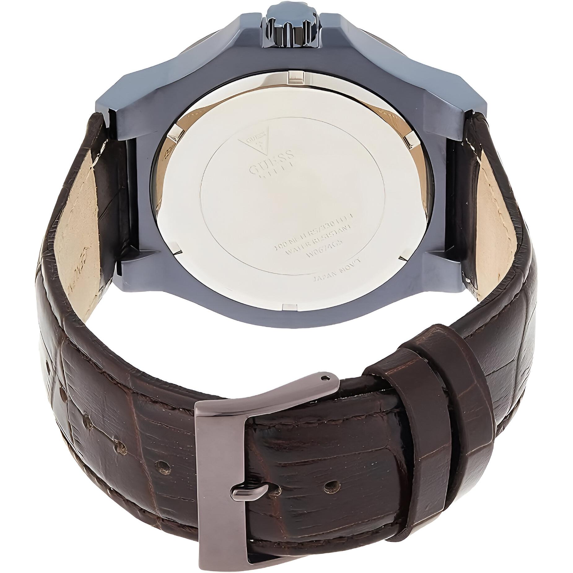 Guess Men’s Blue Steel Case Quartz Watch with Brown Leather Strap Guess Relojes Top Guess Men's Blue Steel Case Quartz Watch with Brown Leather Strap Guess Relojes Top