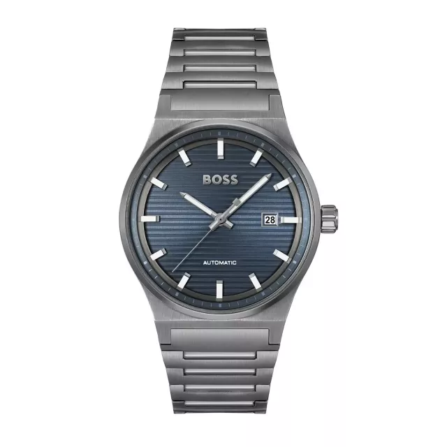 Hugo Boss Grey Stainless Steel Automatic Watch with Blue Dial - Image 3