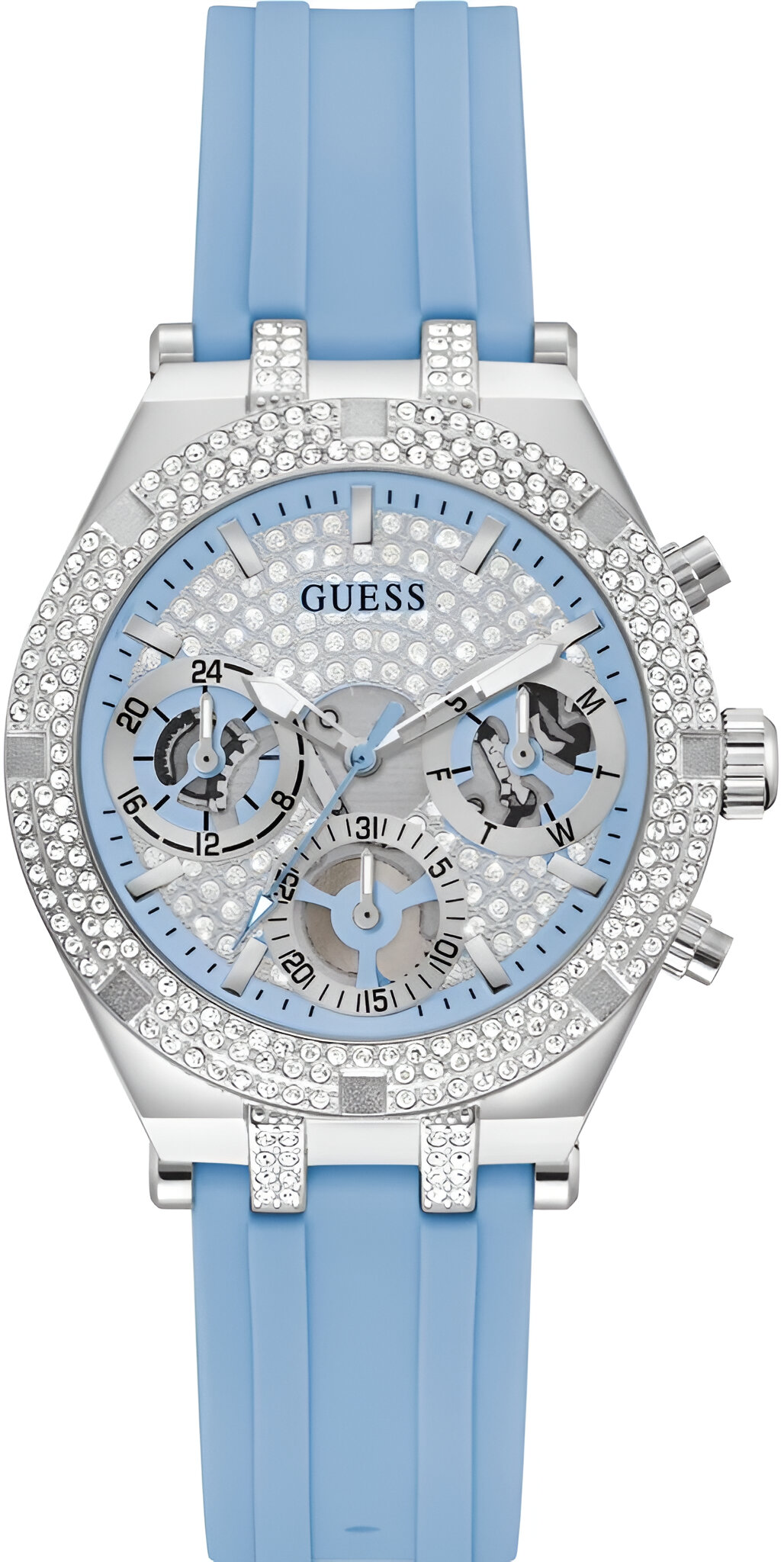 Guess Athena Quartz Watch – Grey Stainless Steel Case with Blue Silicone Strap Guess Relojes Top Guess Athena Quartz Watch - Grey Stainless Steel Case with Blue Silicone Strap Guess Relojes Top
