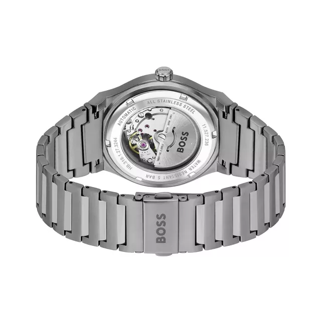 Hugo Boss Grey Stainless Steel Automatic Watch with Blue Dial - Image 5