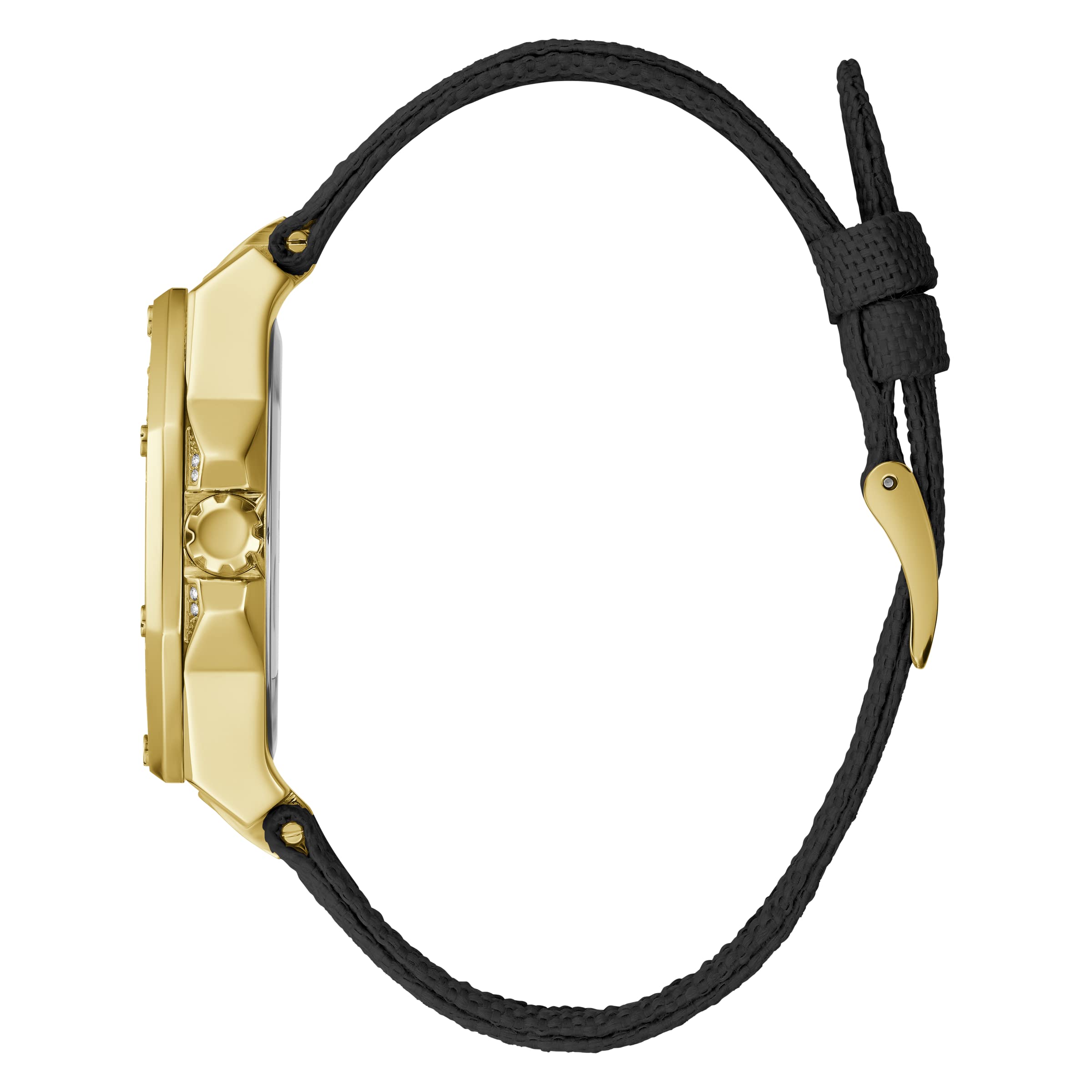 Guess Men’s Gold-Tone Quartz Watch with Black Fabric Strap Guess Relojes Top Guess Men's Gold-Tone Quartz Watch with Black Fabric Strap Guess Relojes Top