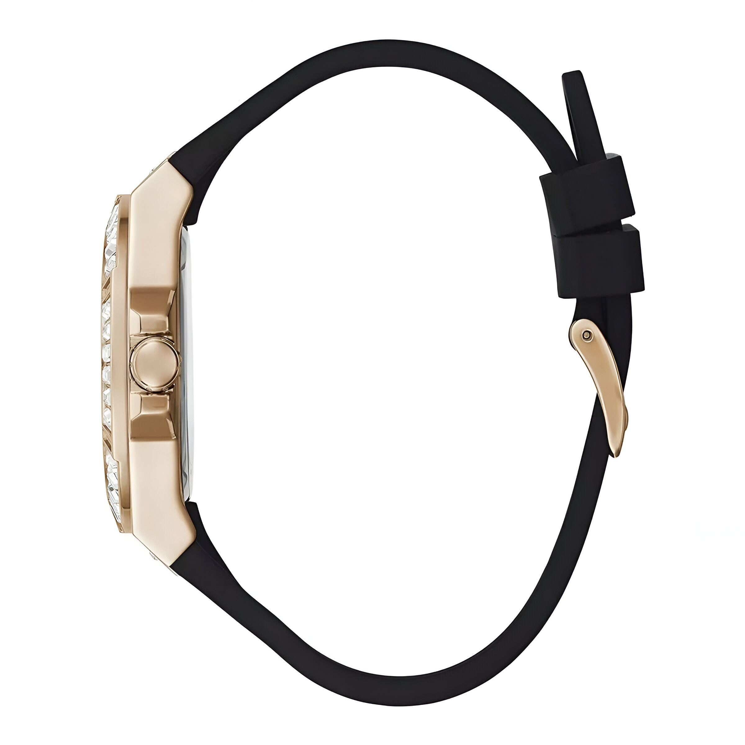 GUESS Men’s Gold-Tone Stainless Steel Quartz Watch with Black Silicone Strap Guess Relojes Top GUESS Men's Gold-Tone Stainless Steel Quartz Watch with Black Silicone Strap Guess Relojes Top