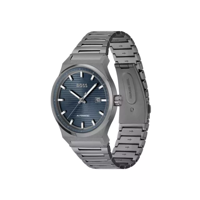 Hugo Boss Grey Stainless Steel Automatic Watch with Blue Dial - Image 6