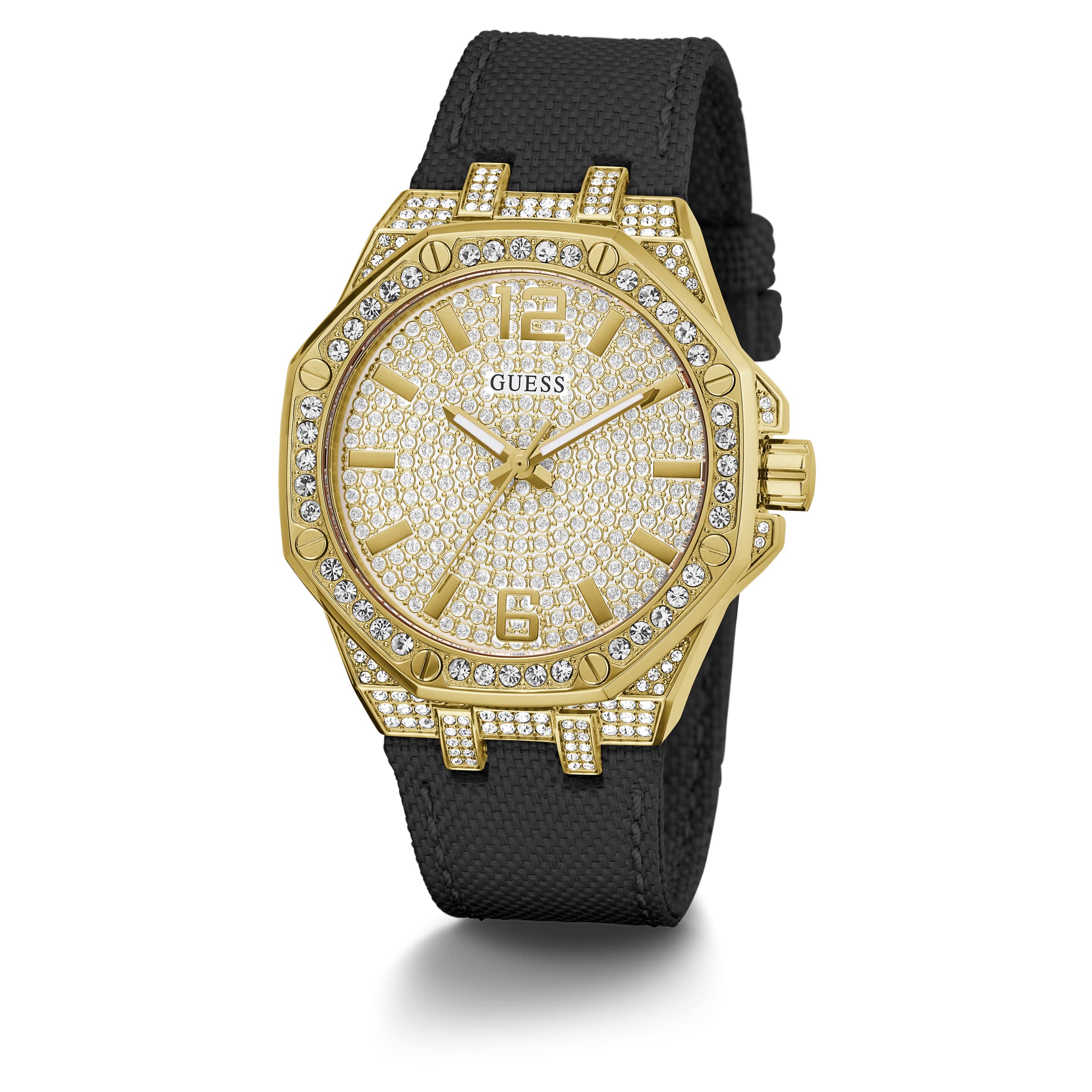 Guess Men’s Gold-Tone Quartz Watch with Black Fabric Strap Guess Relojes Top Guess Men's Gold-Tone Quartz Watch with Black Fabric Strap Guess Relojes Top