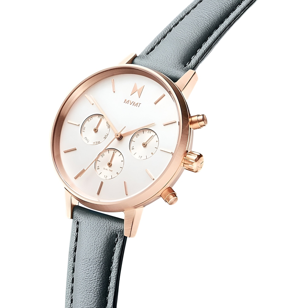 MVMT Women’s Pink Stainless Steel Quartz Watch with Grey Leather Strap MVMT Relojes Top MVMT Women's Pink Stainless Steel Quartz Watch with Grey Leather Strap MVMT Relojes Top