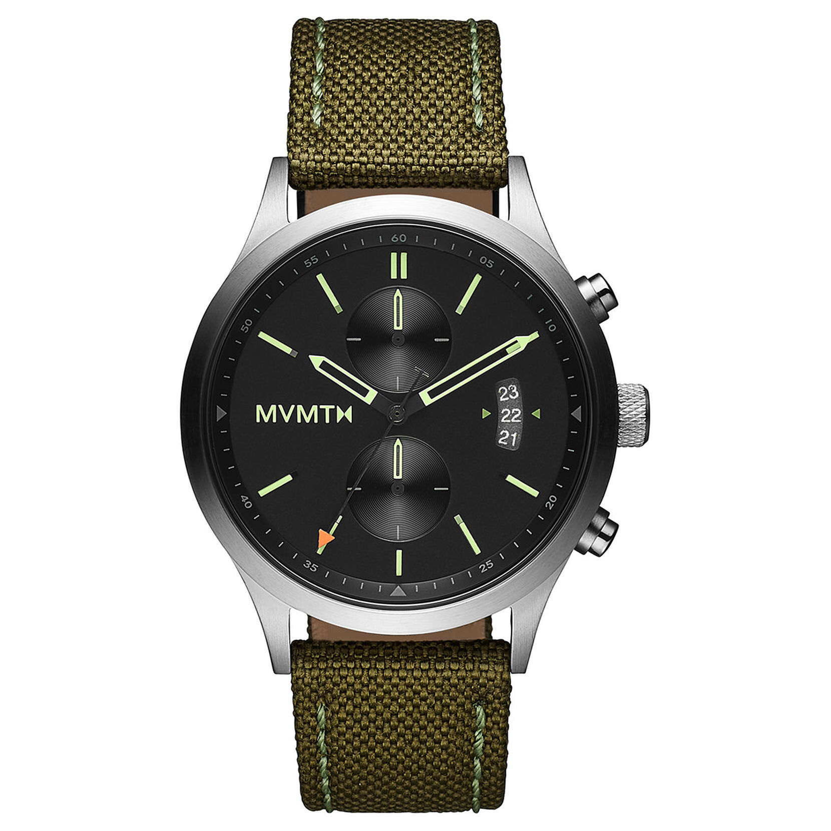MVMT Grey Stainless Steel Quartz Watch with Green Fabric Strap MVMT Relojes Top MVMT Grey Stainless Steel Quartz Watch with Green Fabric Strap MVMT Relojes Top