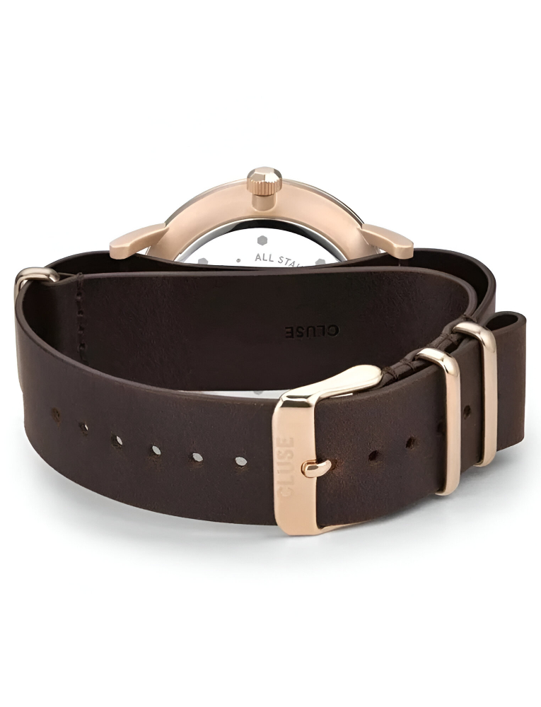 Cluse Pink Stainless Steel Quartz Watch with Brown Leather Strap & Blue Dial Cluse Relojes Top Cluse Pink Stainless Steel Quartz Watch with Brown Leather Strap & Blue Dial Cluse Relojes Top