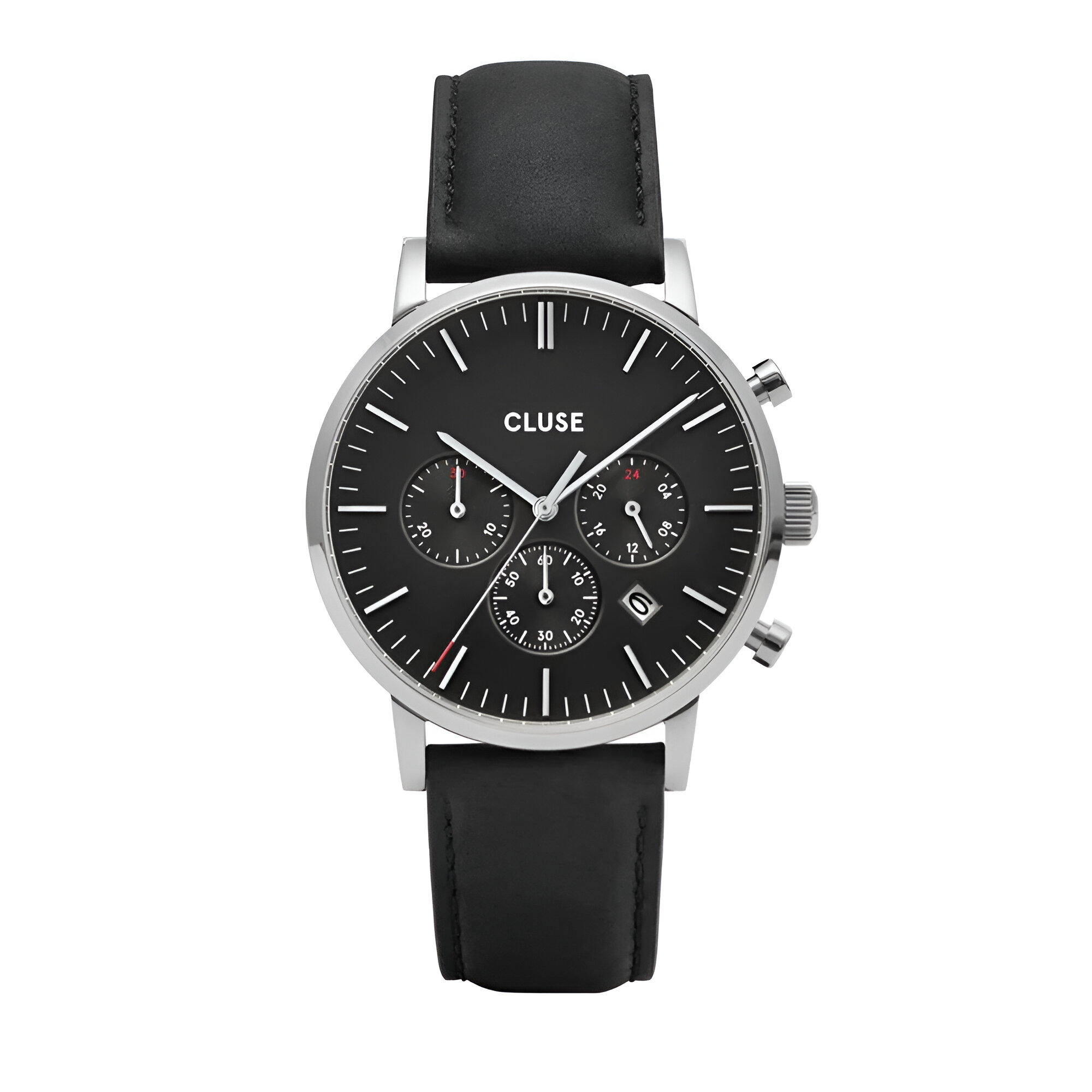 Cluse Men’s Silver Stainless Steel Quartz Watch with Black Leather Strap – 40mm Cluse Relojes Top Cluse Men's Silver Stainless Steel Quartz Watch with Black Leather Strap - 40mm Cluse Relojes Top