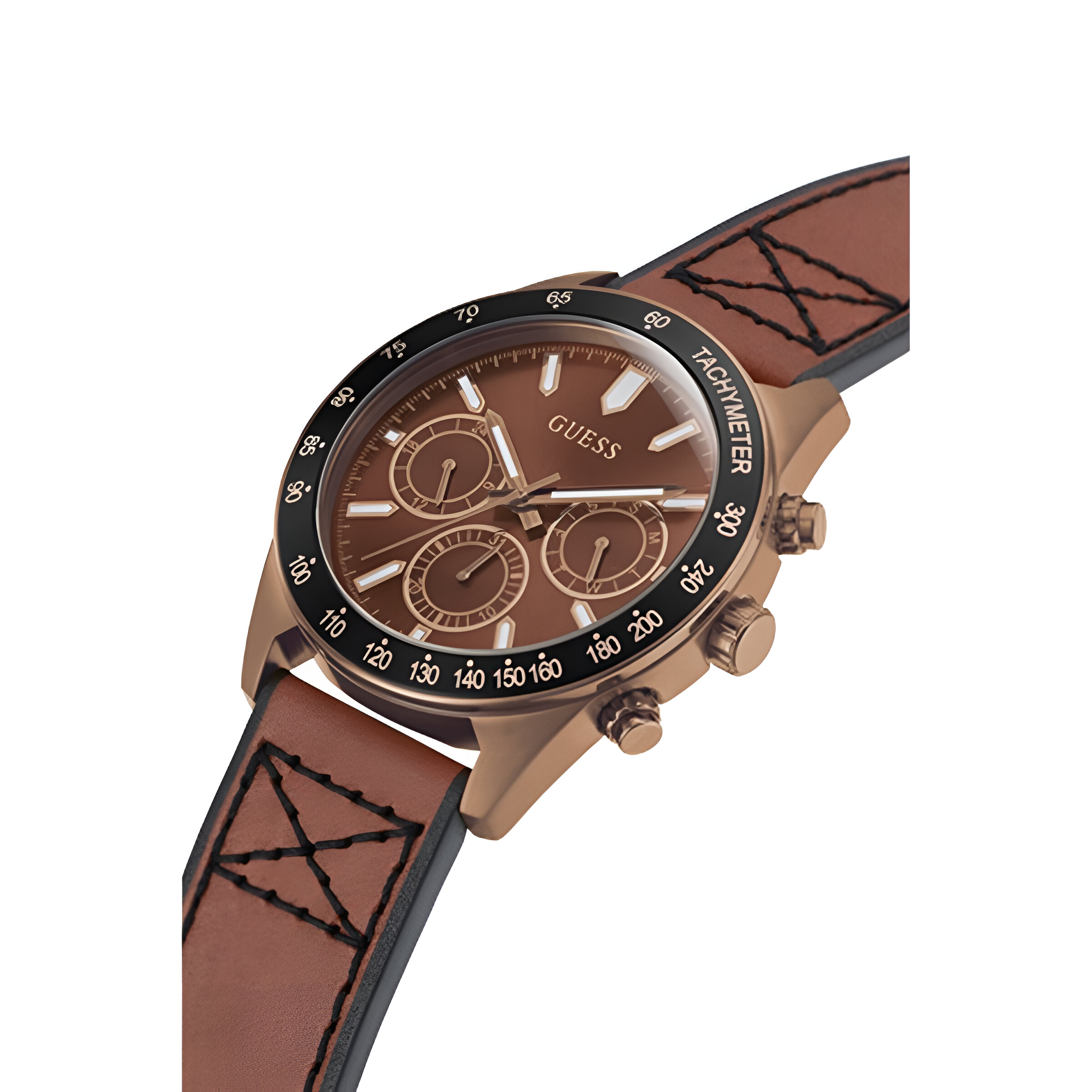 Guess Gold Stainless Steel and Brown Leather Quartz Watch – 42mm Guess Relojes Top Guess Gold Stainless Steel and Brown Leather Quartz Watch – 42mm Guess Relojes Top