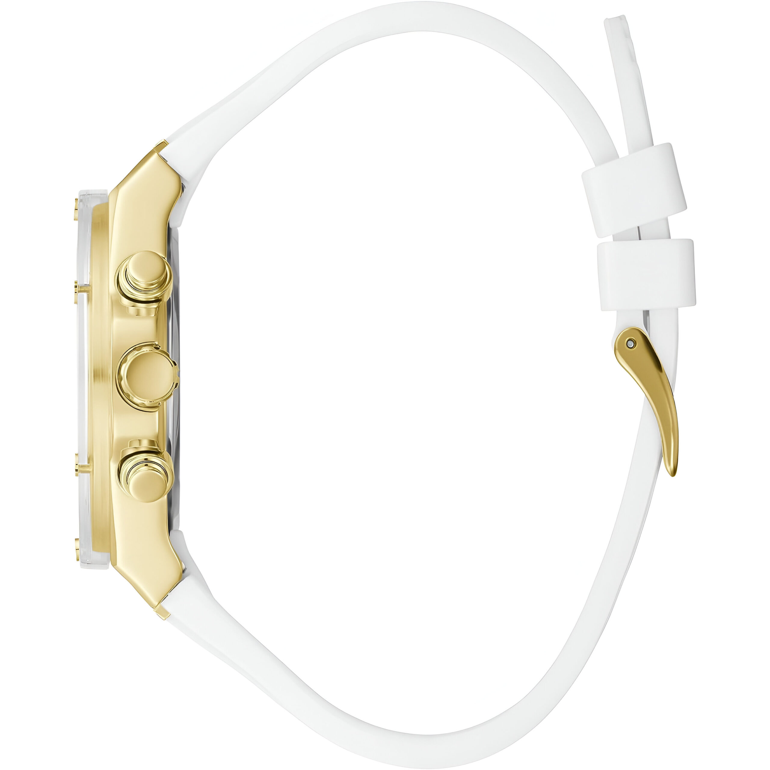 Guess Athena Gold-Tone Quartz Watch with White Rubber Strap Guess Relojes Top Guess Athena Gold-Tone Quartz Watch with White Rubber Strap Guess Relojes Top
