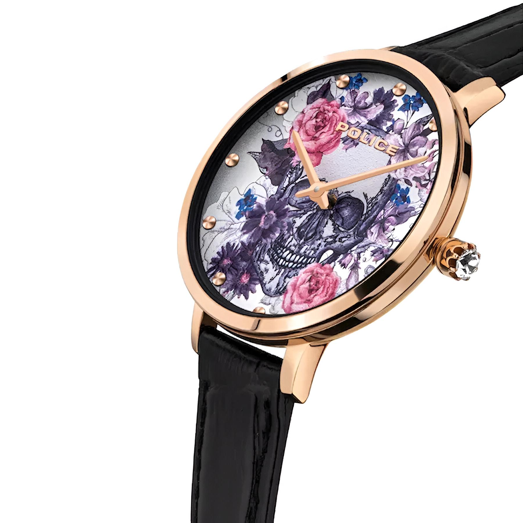 Police Golden Stainless Steel Quartz Watch with Black Leather Strap Police Relojes Top Police Golden Stainless Steel Quartz Watch with Black Leather Strap Police Relojes Top