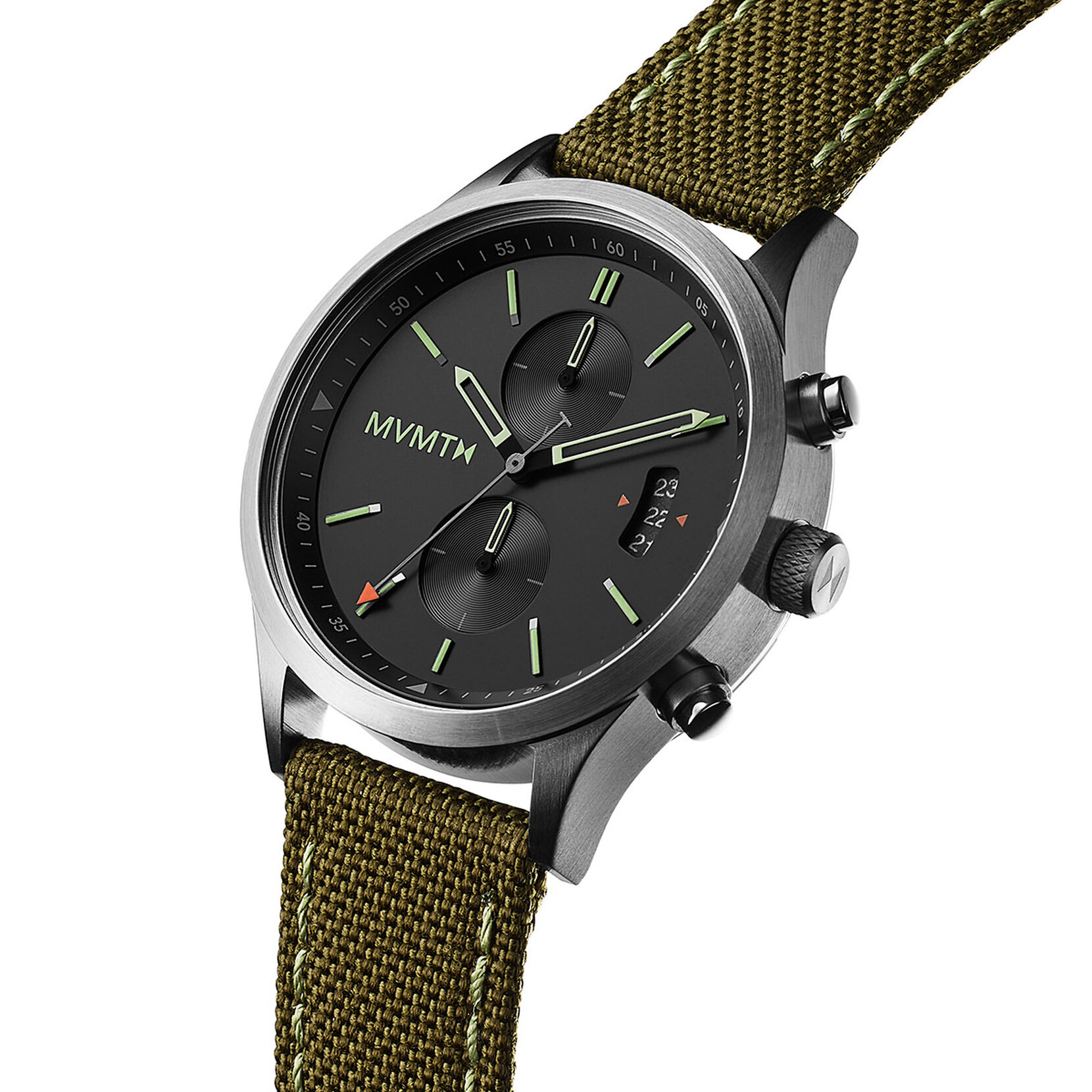 MVMT Grey Stainless Steel Quartz Watch with Green Fabric Strap MVMT Relojes Top MVMT Grey Stainless Steel Quartz Watch with Green Fabric Strap MVMT Relojes Top