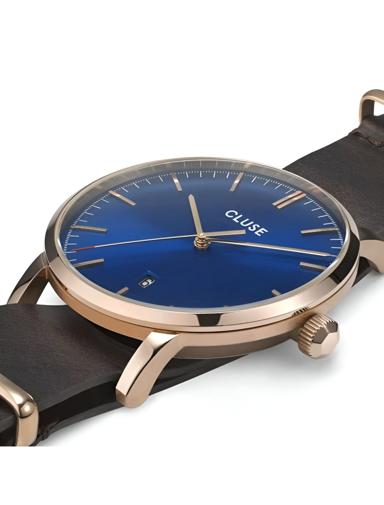 Cluse Pink Stainless Steel Quartz Watch with Brown Leather Strap & Blue Dial Cluse Relojes Top Cluse Pink Stainless Steel Quartz Watch with Brown Leather Strap & Blue Dial Cluse Relojes Top
