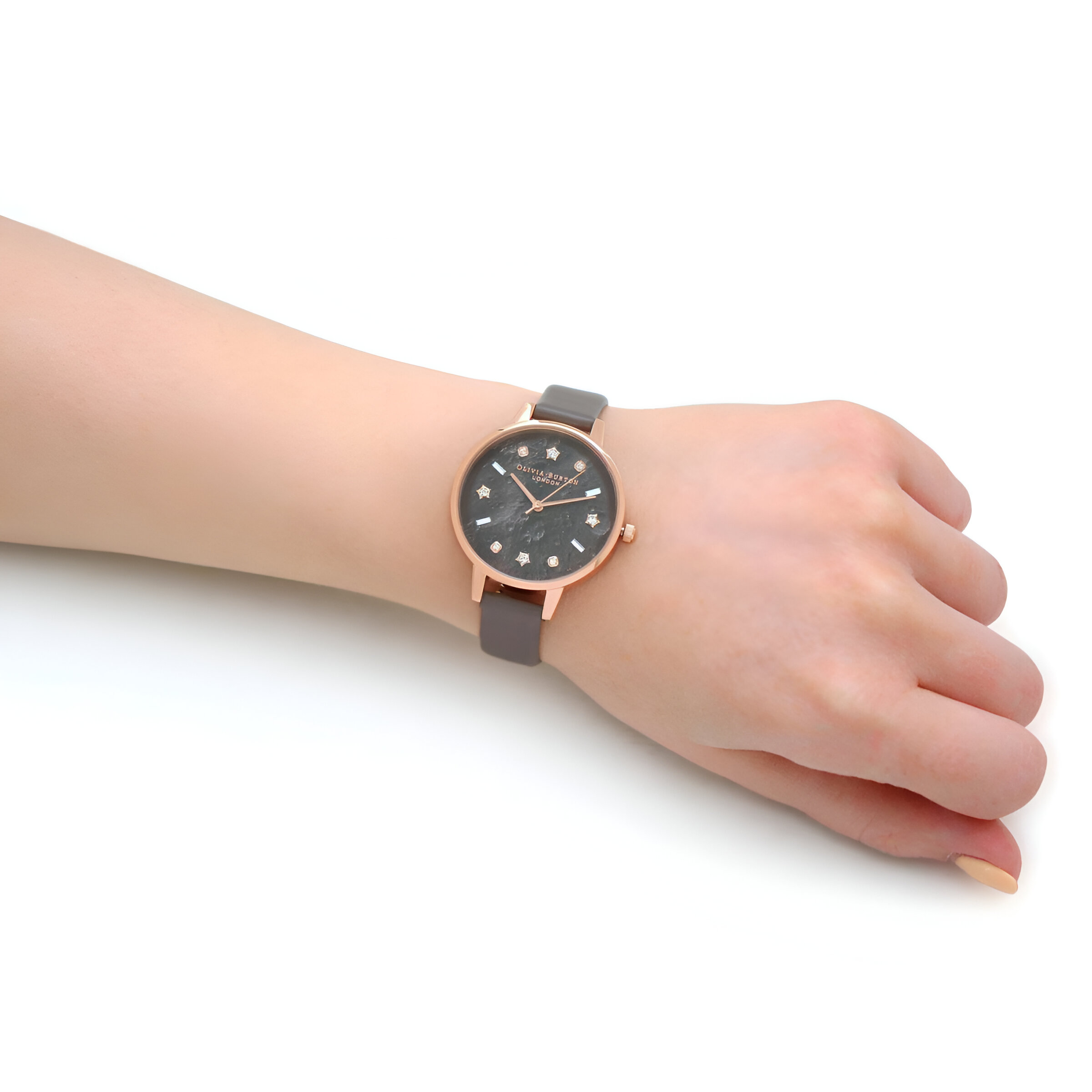 Olivia Burton Pink Steel Case Watch with Grey Leather Strap – 34mm Olivia Burton Relojes Top Olivia Burton Pink Steel Case Watch with Grey Leather Strap – 34mm Olivia Burton Relojes Top