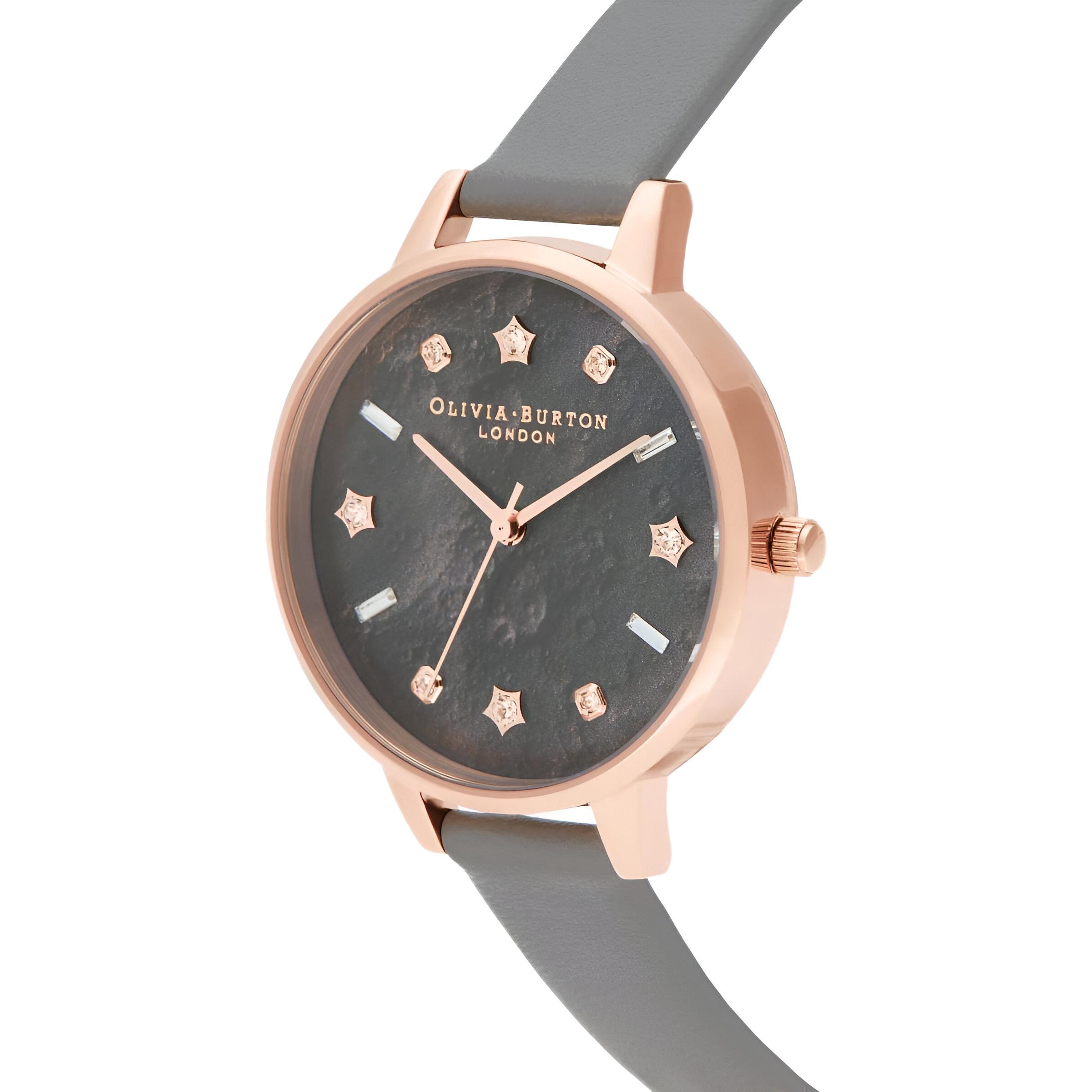 Olivia Burton Pink Steel Case Watch with Grey Leather Strap – 34mm Olivia Burton Relojes Top Olivia Burton Pink Steel Case Watch with Grey Leather Strap – 34mm Olivia Burton Relojes Top