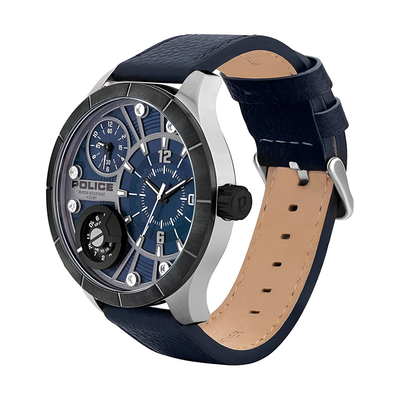 Police Grey & Blue Leather Watch Police Relojes Top Police Grey & Blue Leather Watch Police Relojes Top