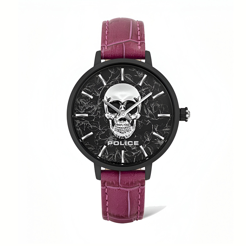 Police Black Dial & Pink Leather Strap Watch Police Relojes Top Police Black Dial & Pink Leather Strap Watch Police Relojes Top