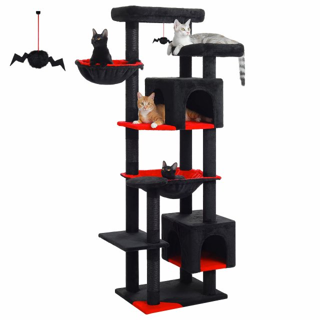 Tall Cat Tree for Large Indoor Cats – Multi-Level Cat Tower with Hammock & Condo