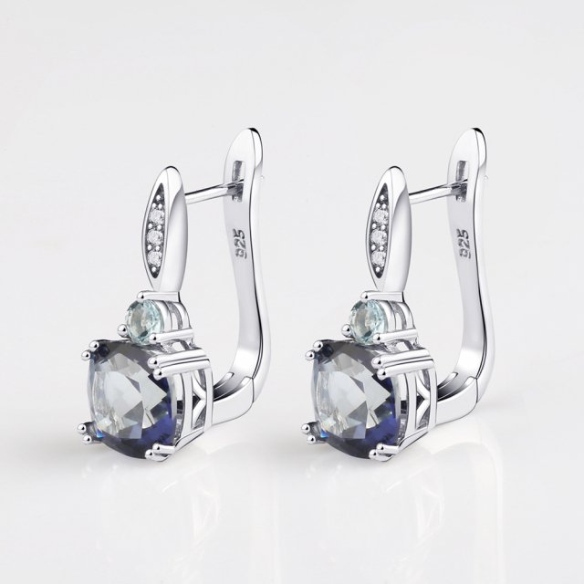 Natural Lolite Blue Mystic Quartz & Sky Blue Topaz Clip Earrings in 925 Sterling Silver
