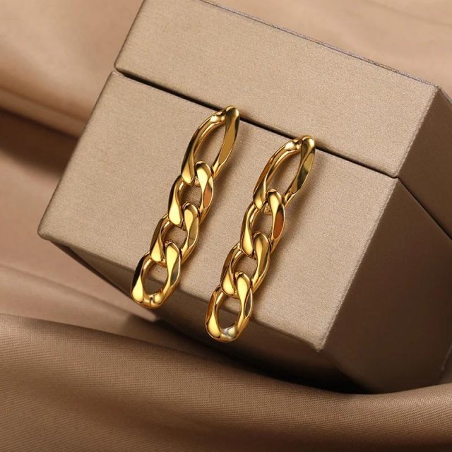 Statement Thick Cuban Link Drop Dangle Earrings – Stainless Steel Punk Fashion Jewelry