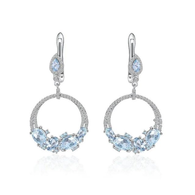 Luxury Sky Blue Topaz Statement Dangle Earrings in 925 Sterling Silver