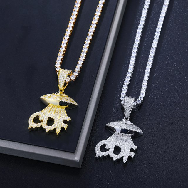 Moissanite UFO Spaceship Pendant Necklace