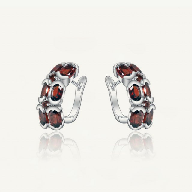 Natural Garnet 925 Sterling Silver Clip-On Earrings for Women