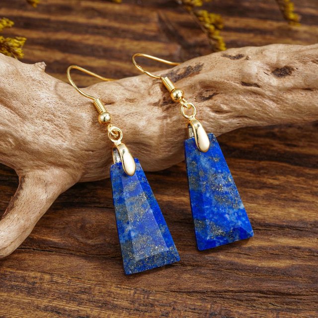 Handmade Natural Lapis Lazuli Drop Earrings, Boho Jewelry for Women
