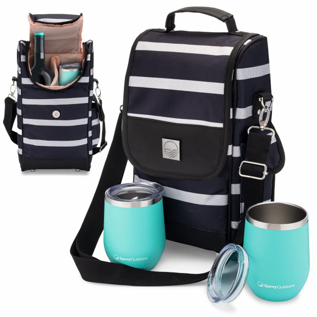Insulated Wine Tote Bag with Stemless Glasses