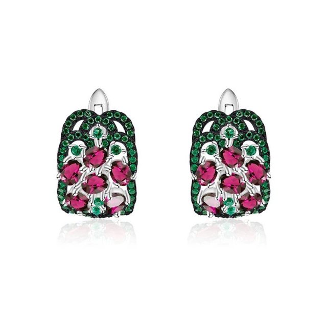 3.0Ct Natural Rhodolite Garnet Gemstone Clip Earrings in 925 Sterling Silver