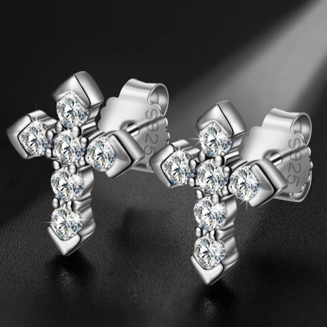 Moissanite Cross Stud Earrings