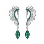 Angel Wings Feather 925 Sterling Silver Earrings with Green Agate & Amethyst