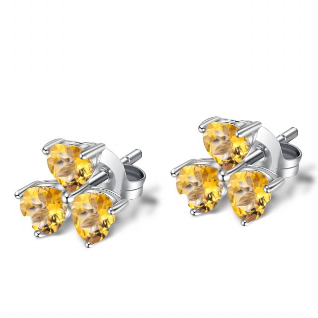 925 Sterling Silver Citrine Clover Stud Earrings for Women