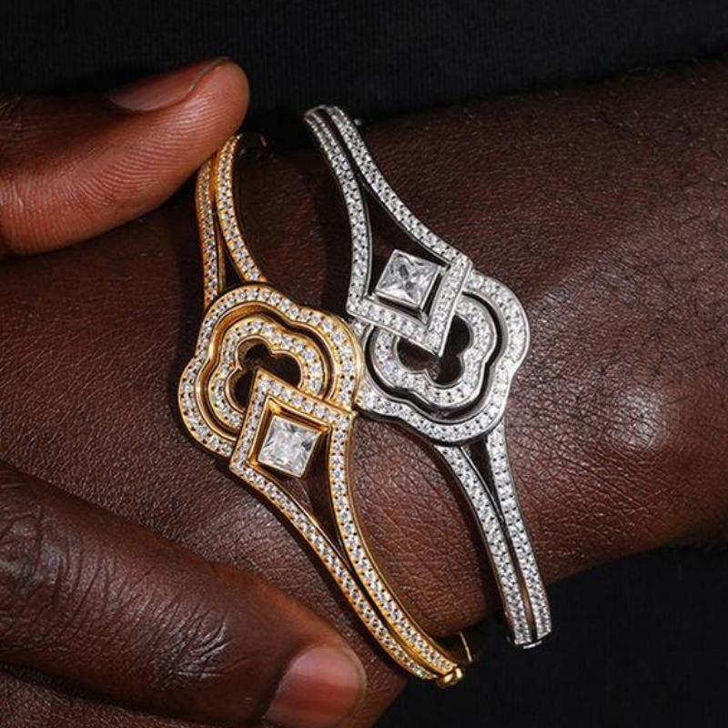 S925 Clover Bangle for Men & Women with Moissanite | Hip Hop Sterling Silver Bracelet