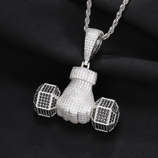 925 Sterling Silver Dumbbell Pendant with Moissanite