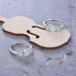 Round Hoop Earrings with Created White Opal for Women, Statement Wedding Jewelry