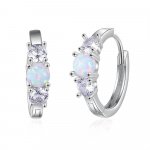 Round Hoop Earrings with Created White Opal for Women, Statement Wedding Jewelry