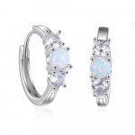Round Hoop Earrings with Created White Opal for Women, Statement Wedding Jewelry