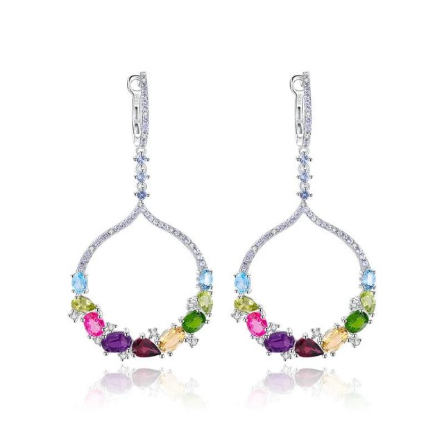 Handmade Multicolor Gemstone Dangle Earrings in 925 Sterling Silver