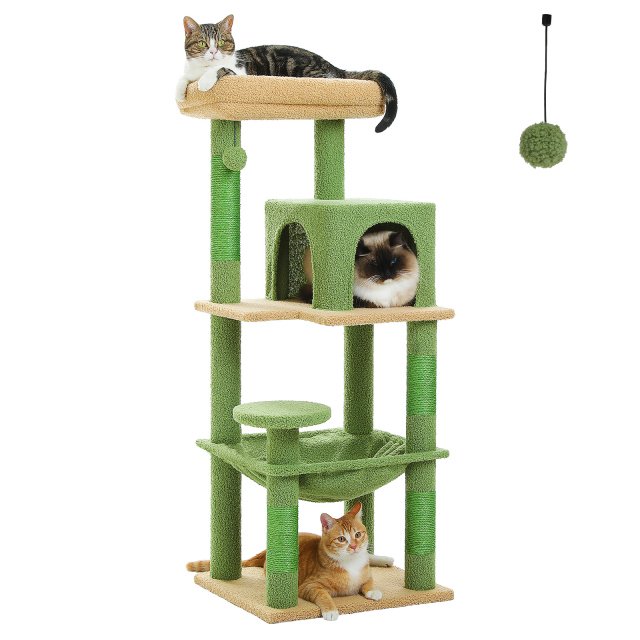 5-Level Cat Tree for Large Cats with Metal Frame, Hammock, and Top Perch